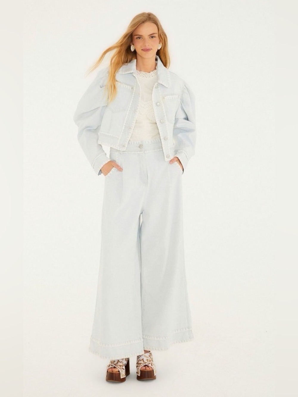 Farm Rio Denim Crochet Pants